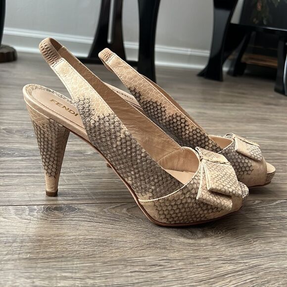 FENDI animal snake nude beige color high heels sandals Sz 7 ITALY - Picture 5 of 14